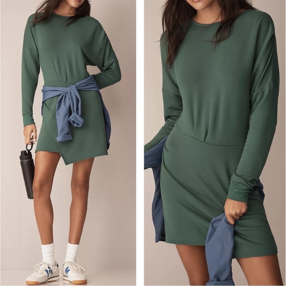 Anthropologie Daily Practice Emerald Lounge Sweater Asymmetrical Mini Dress L